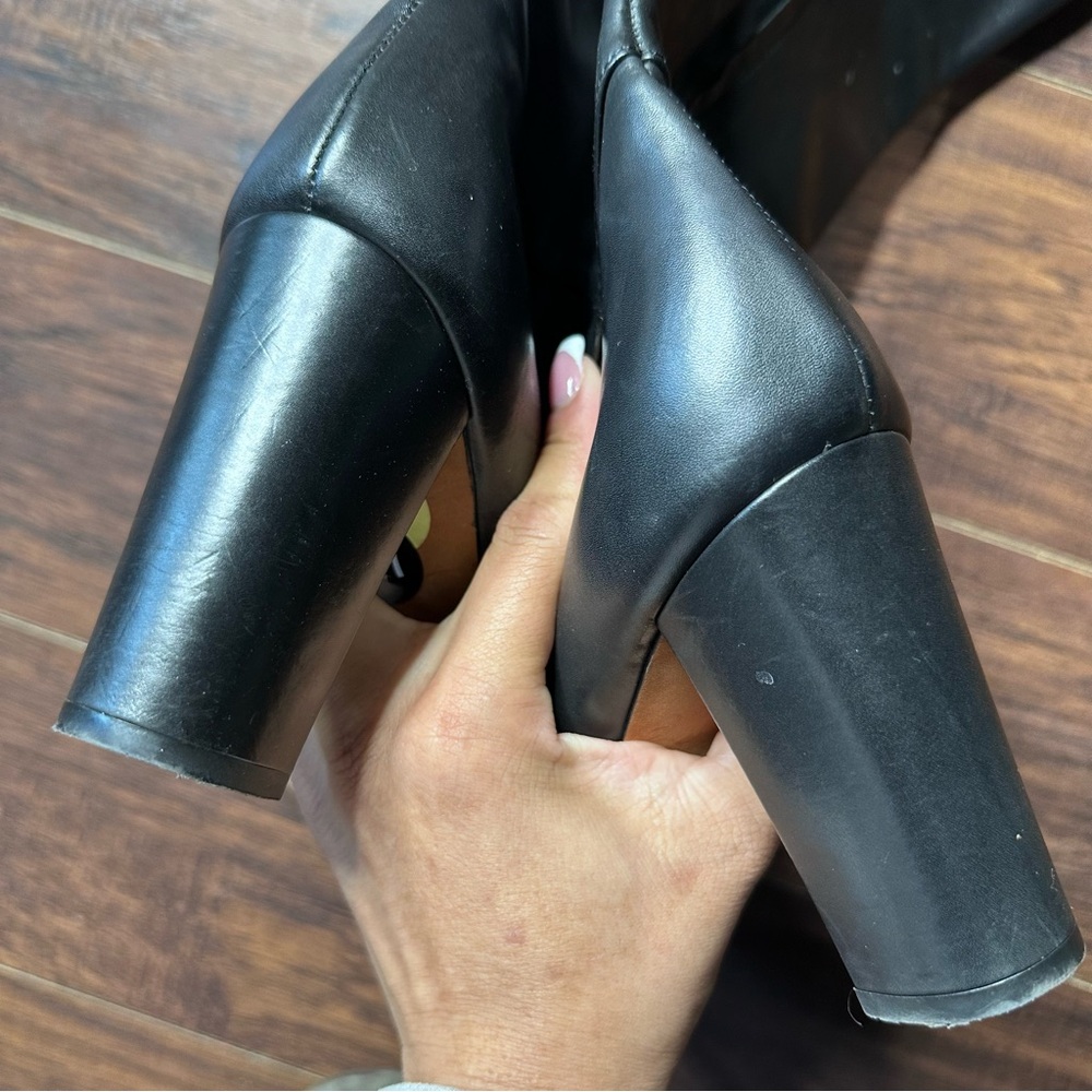 Vince Pilar 98MM Knee High Block Heel Black Leather Boots - Picture 4 of 5
